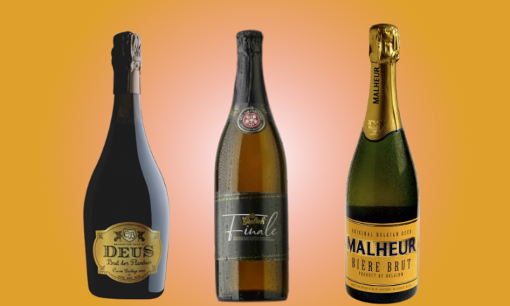 Drie champagne bier flessen